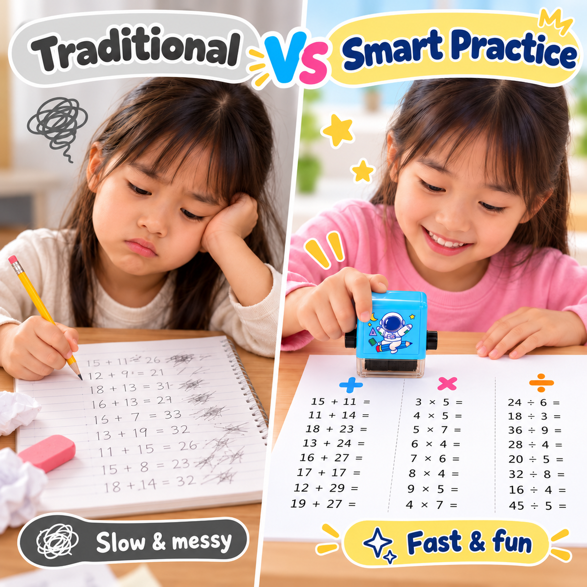 Fun & Learn Math Roller Stamp for Kids - Make Math Practice Fun, Fast & Exciting! ๐๐