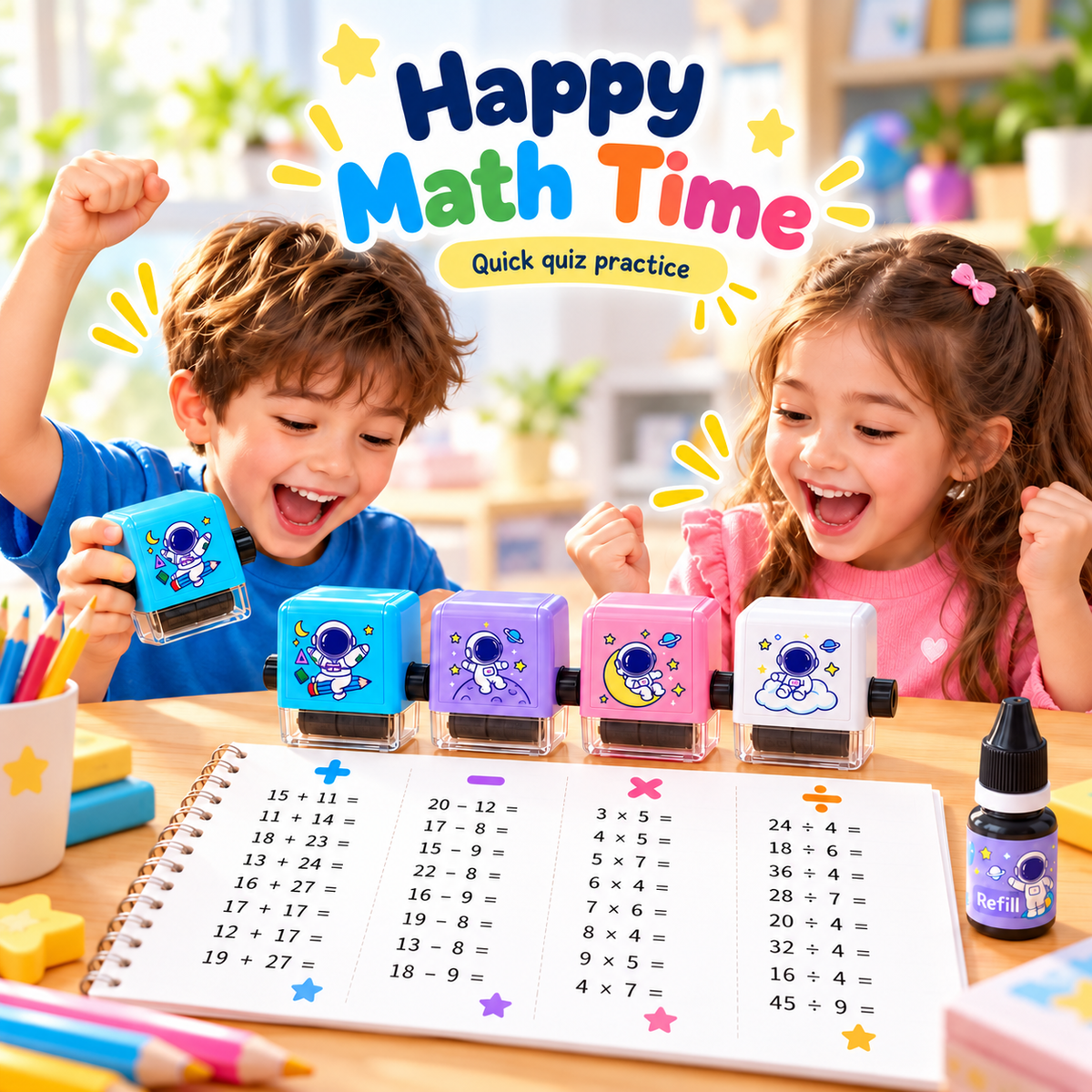 Fun & Learn Math Roller Stamp for Kids - Make Math Practice Fun, Fast & Exciting! ๐๐