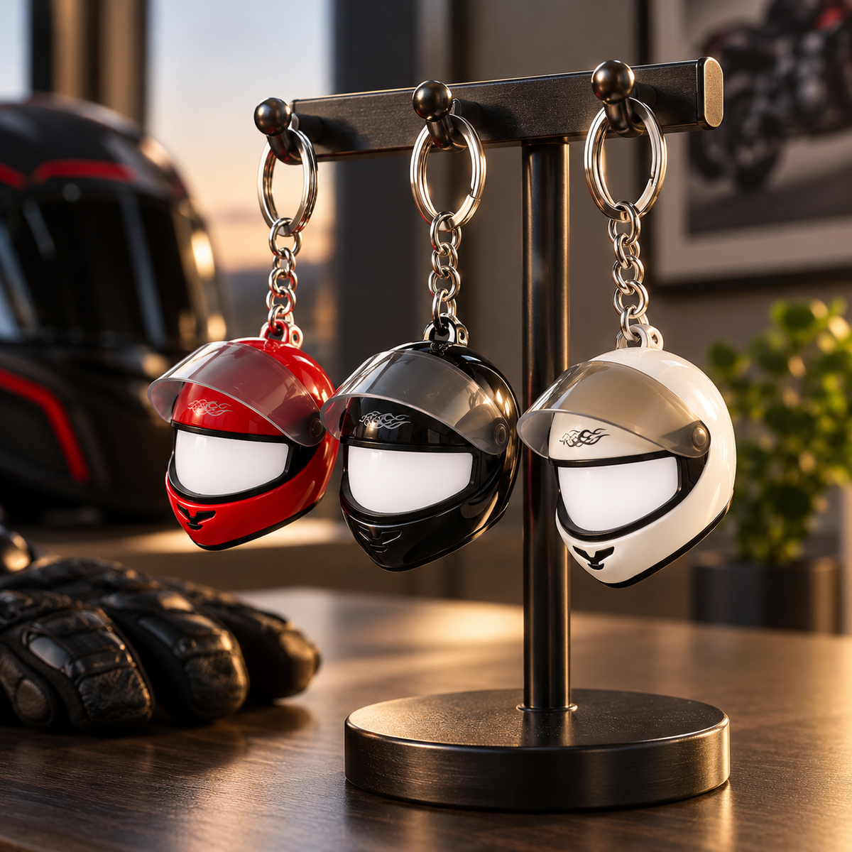 Night Rider Helmet Glowing Keychain - Your Night Ride companion