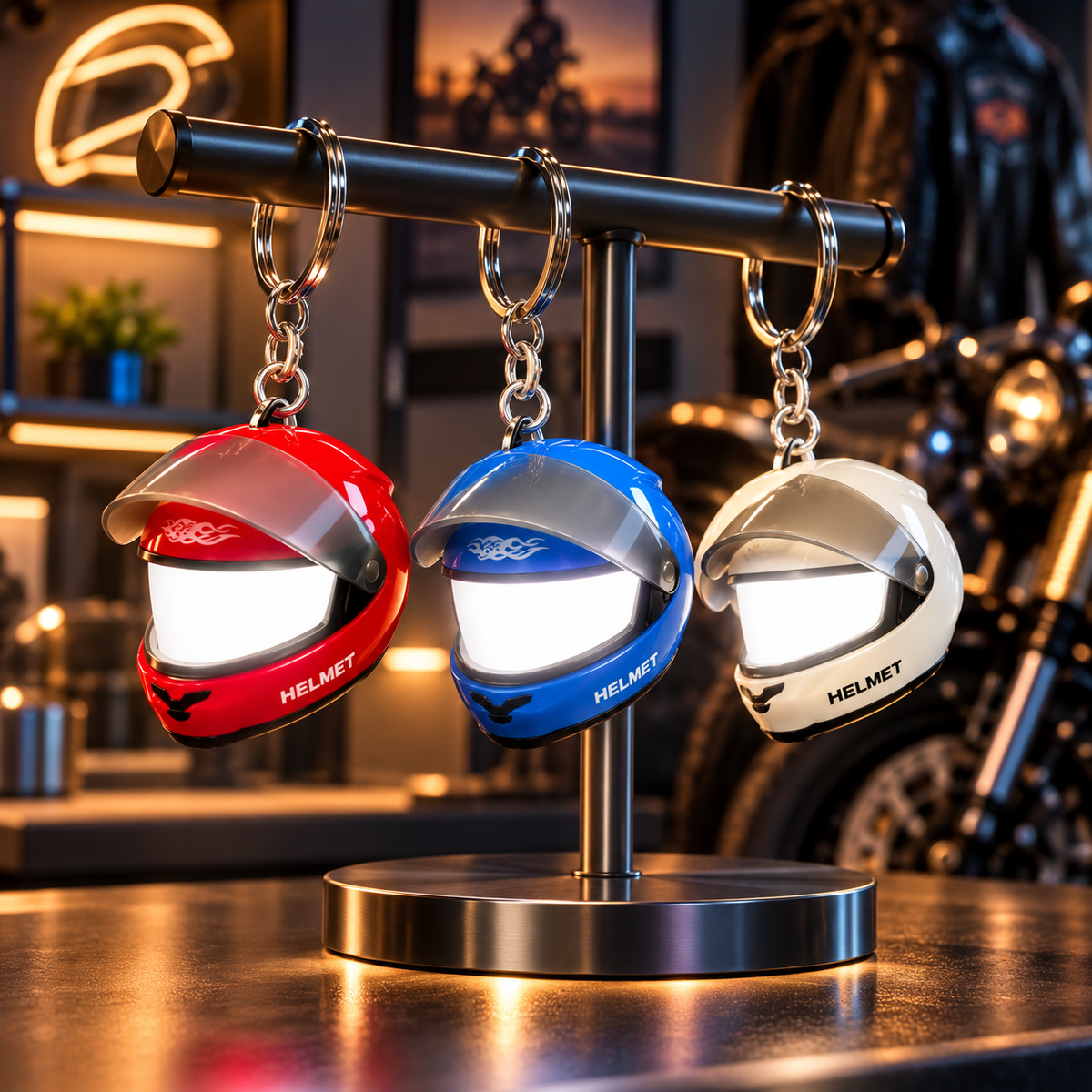 Night Rider Helmet Glowing Keychain - Your Night Ride companion
