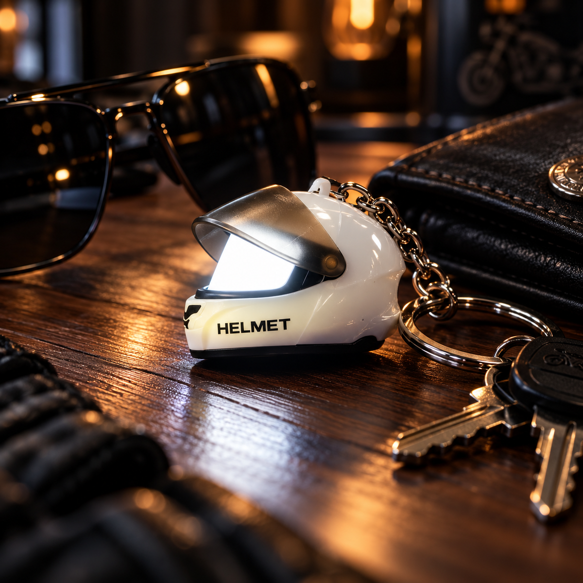 Night Rider Helmet Glowing Keychain - Your Night Ride companion
