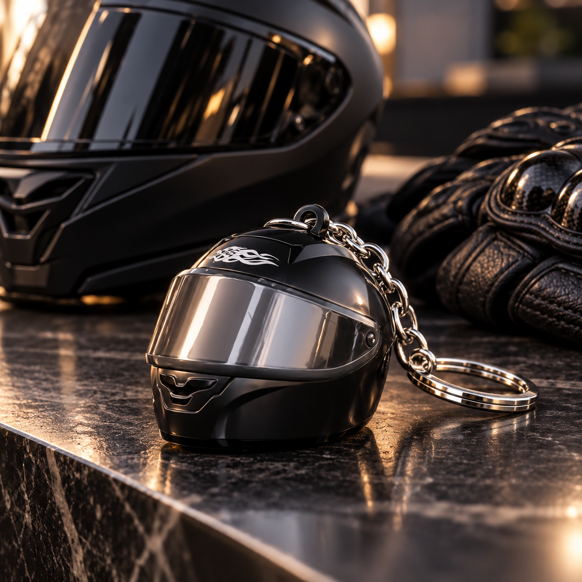Night Rider Helmet Glowing Keychain - Your Night Ride companion
