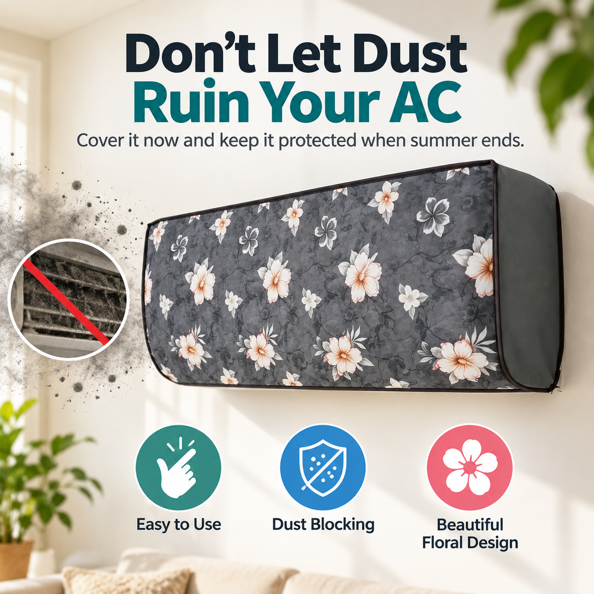 DustGuard Floral AC Cover