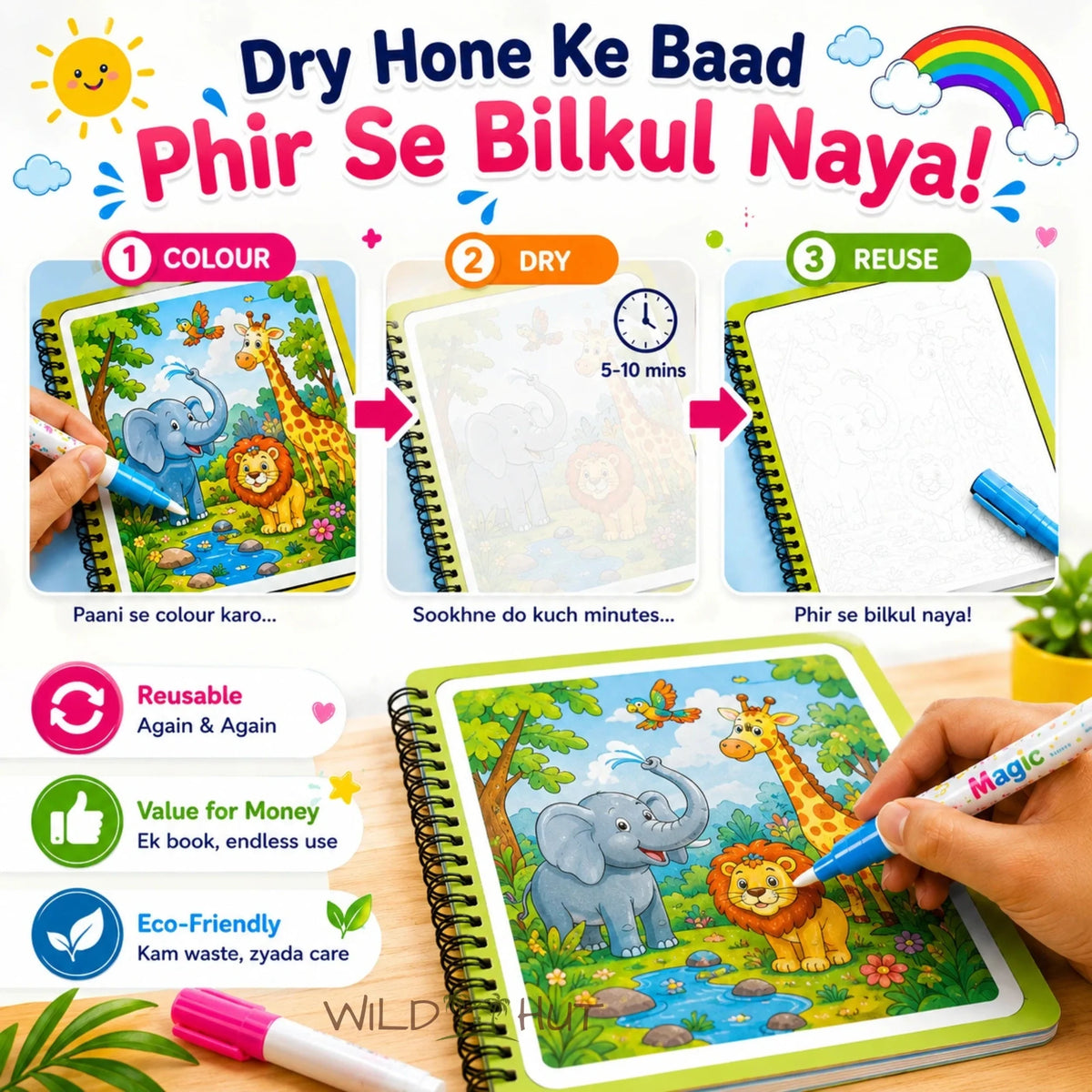Magic Reusable Water Coloring Book - Less Screen Time, More Creative Play