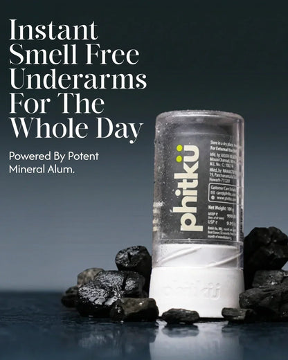 Phitku Alum Infused Crystal Roll-On Stick - Charcoal (Last 24 Hours)