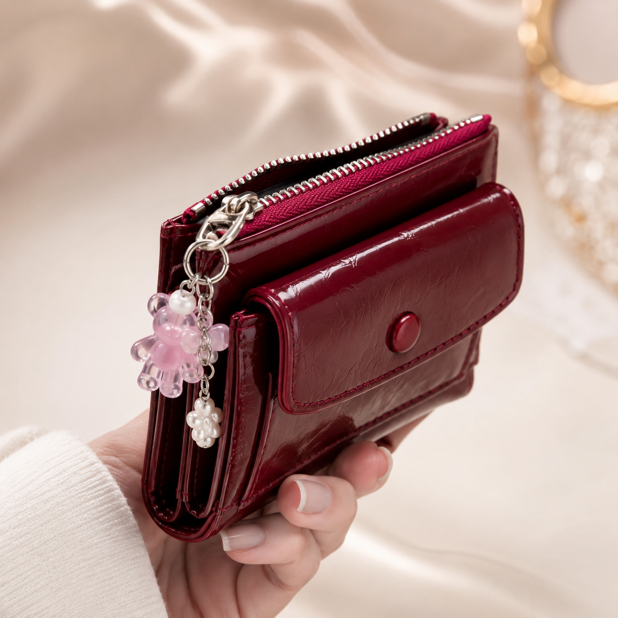 RubyCharm Mini Burgundy Leather Wallet for Girls