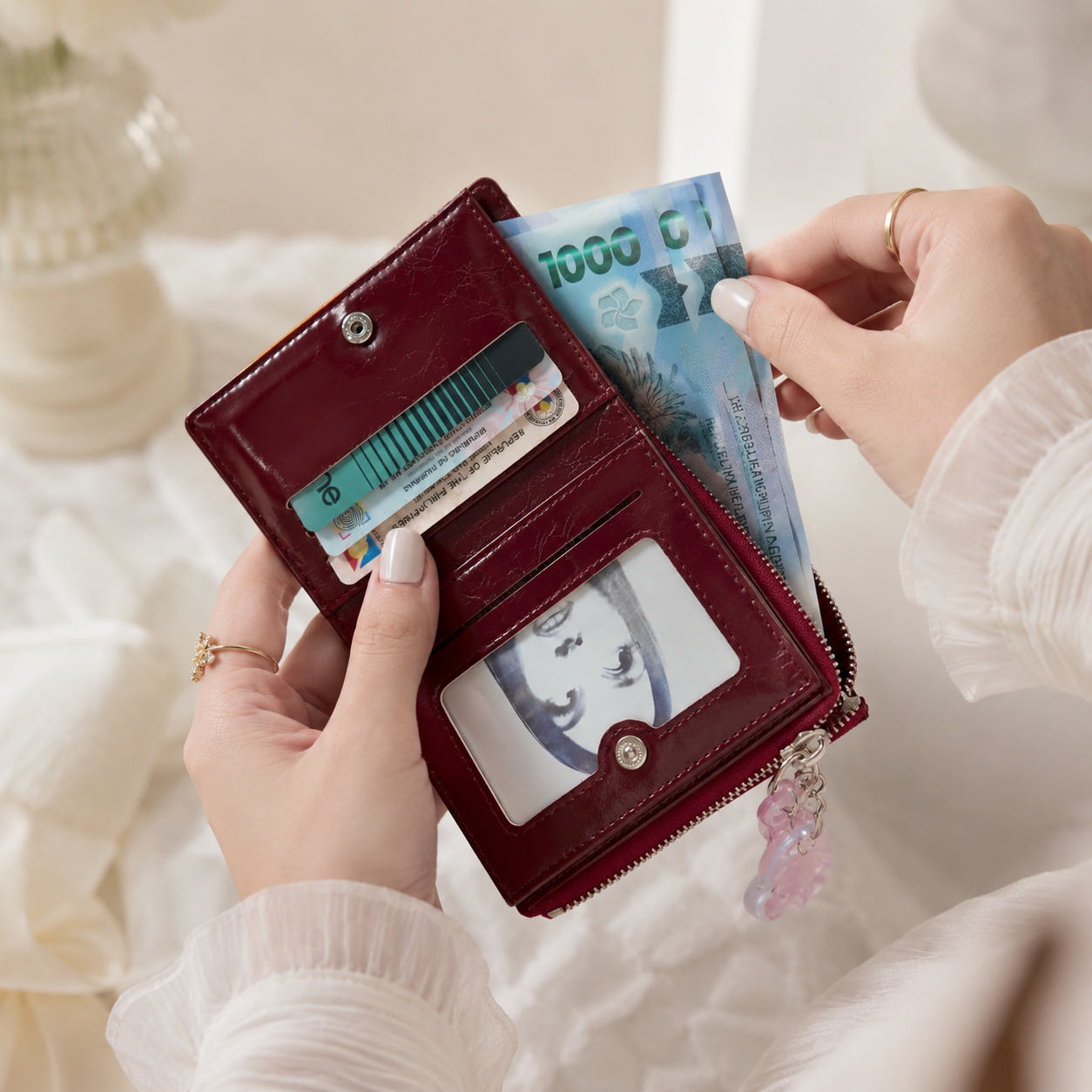 RubyCharm Mini Burgundy Leather Wallet for Girls