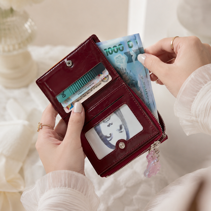 RubyCharm Mini Burgundy Leather Wallet for Girls