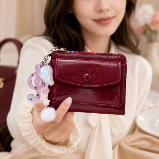 RubyCharm Mini Burgundy Leather Wallet for Girls