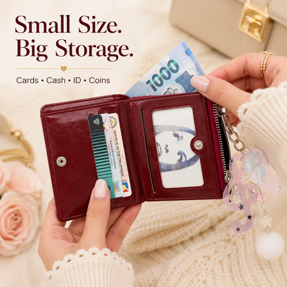 RubyCharm Mini Burgundy Leather Wallet for Girls