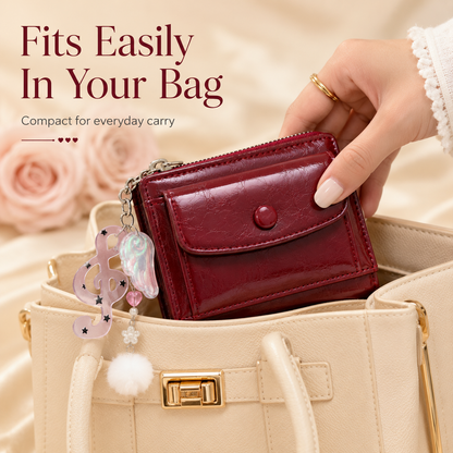 RubyCharm Mini Burgundy Leather Wallet for Girls