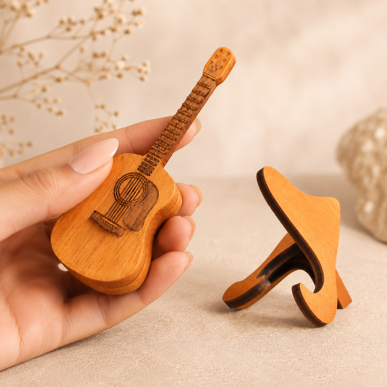 🎸 Vintage Mini Wooden Guitar Decoration Piece