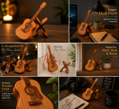 🎸 Vintage Mini Wooden Guitar Decoration Piece
