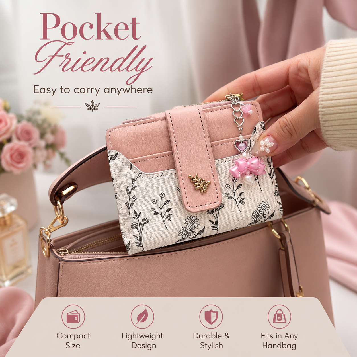 🌸 Aurelia Floral Charm Mini Wallet