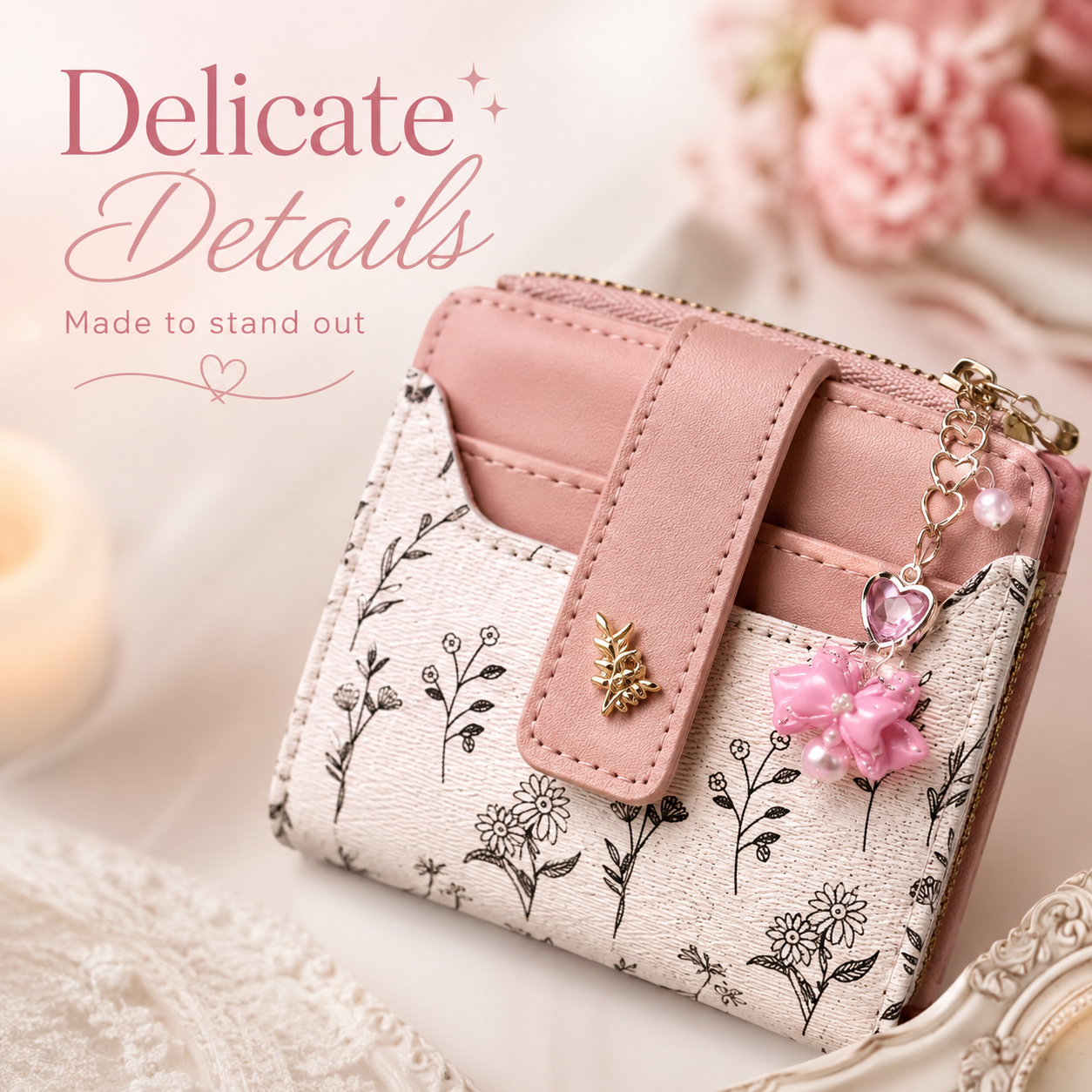 🌸 Aurelia Floral Charm Mini Wallet