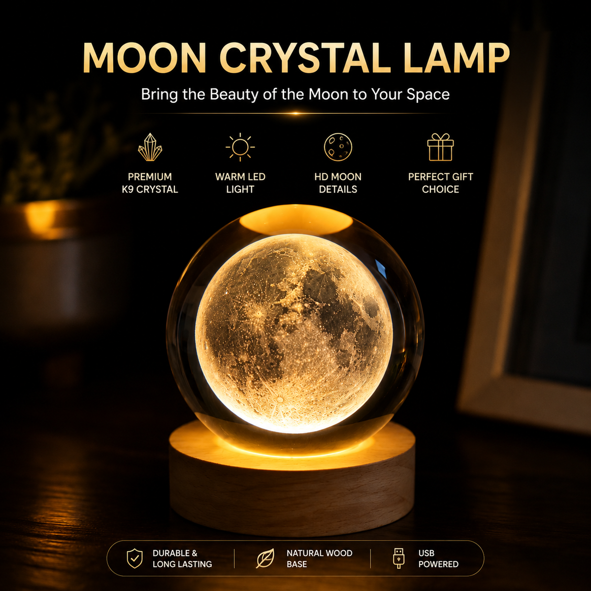 🌙 3D Crystal Moon Lamp – Magical Night Decor