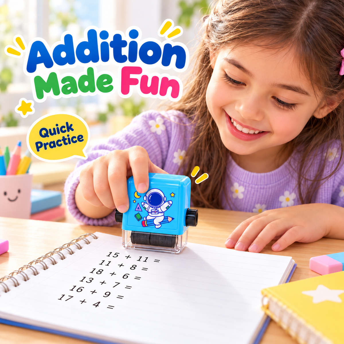 Fun & Learn Math Roller Stamp for Kids - Make Math Practice Fun, Fast & Exciting! 🌈📚
