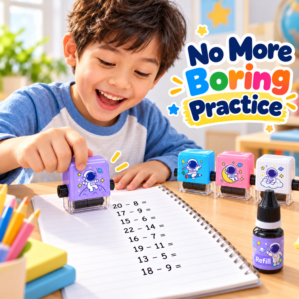 Fun & Learn Math Roller Stamp for Kids - Make Math Practice Fun, Fast & Exciting! 🌈📚