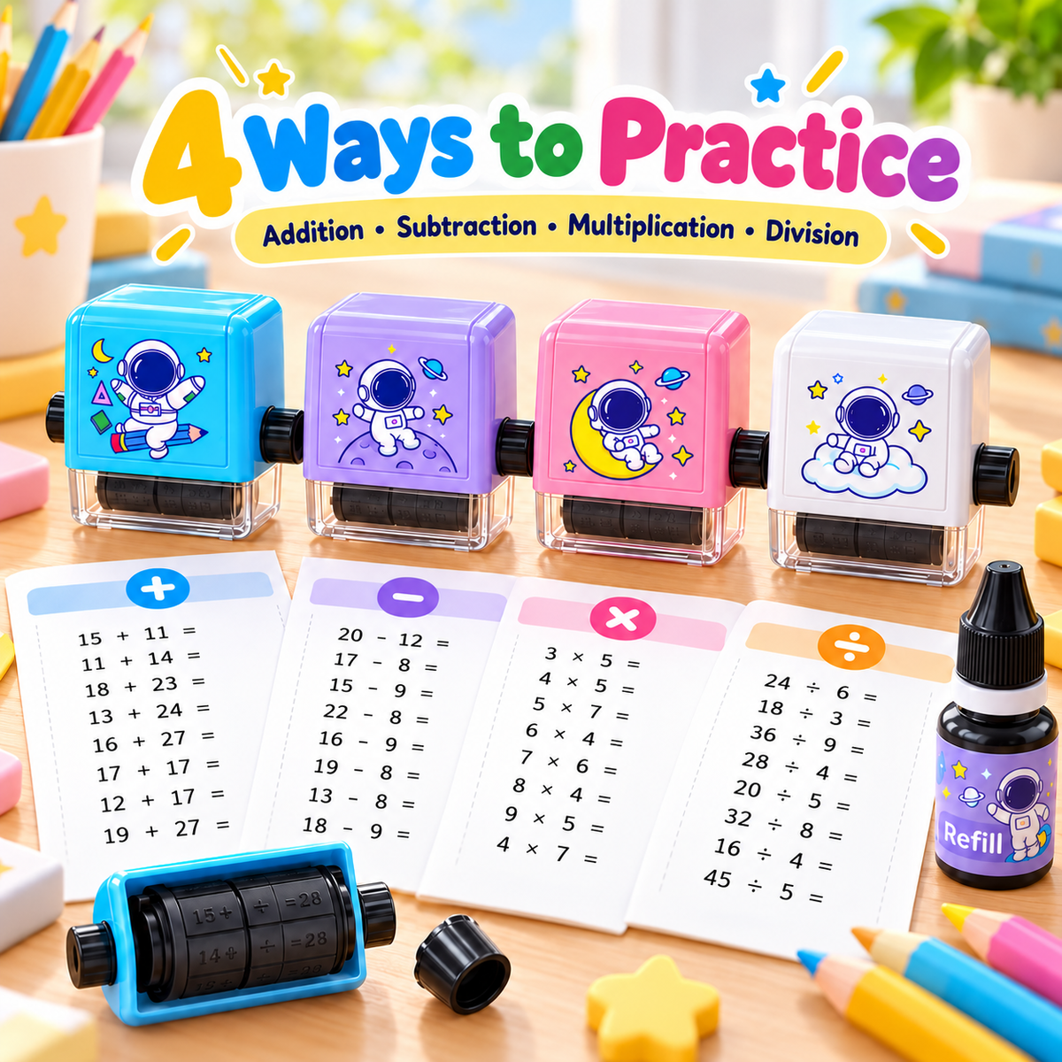 Fun & Learn Math Roller Stamp for Kids - Make Math Practice Fun, Fast & Exciting! 🌈📚