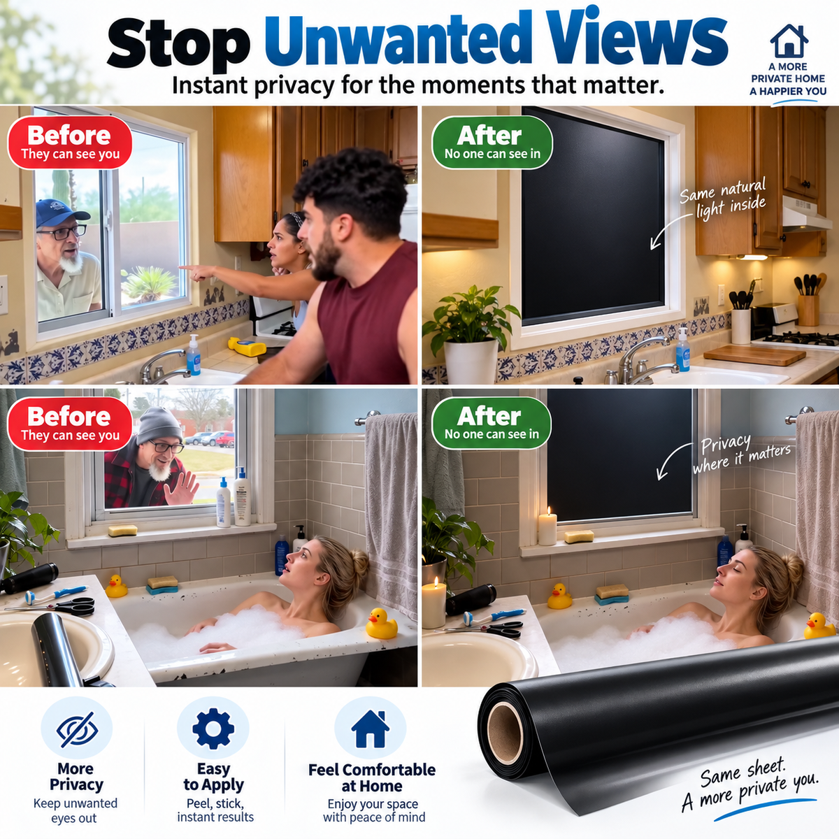Blackout Privacy Window Sheet - Block Unwanted Views &amp; Enjoy More Privacy at Home