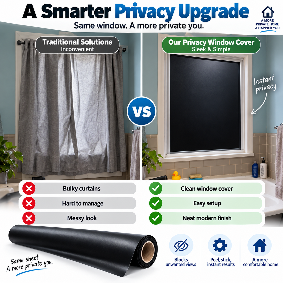 Blackout Privacy Window Sheet - Block Unwanted Views &amp; Enjoy More Privacy at Home