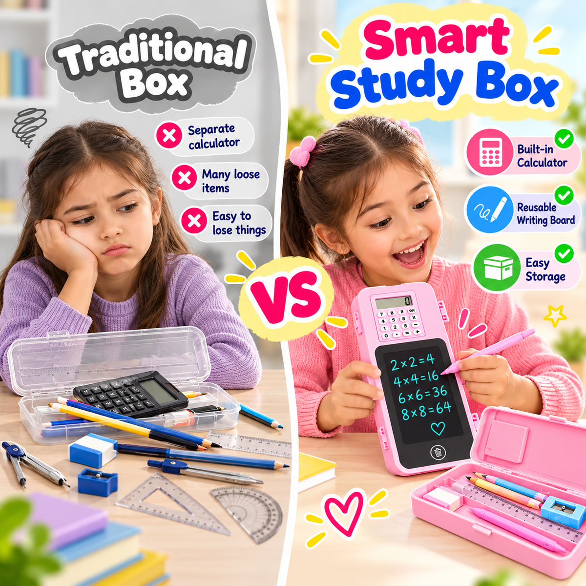 3-in-1 Smart  Geometry Box with Calculator + LED Writing Board