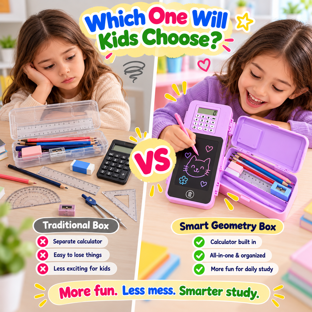 3-in-1 Smart  Geometry Box with Calculator + LED Writing Board