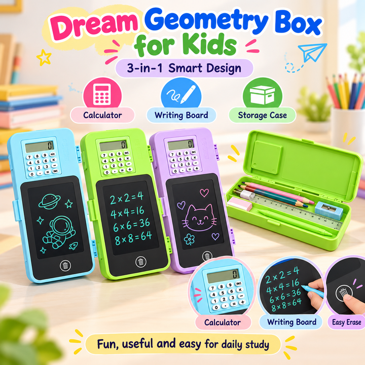 3-in-1 Smart  Geometry Box with Calculator + LED Writing Board