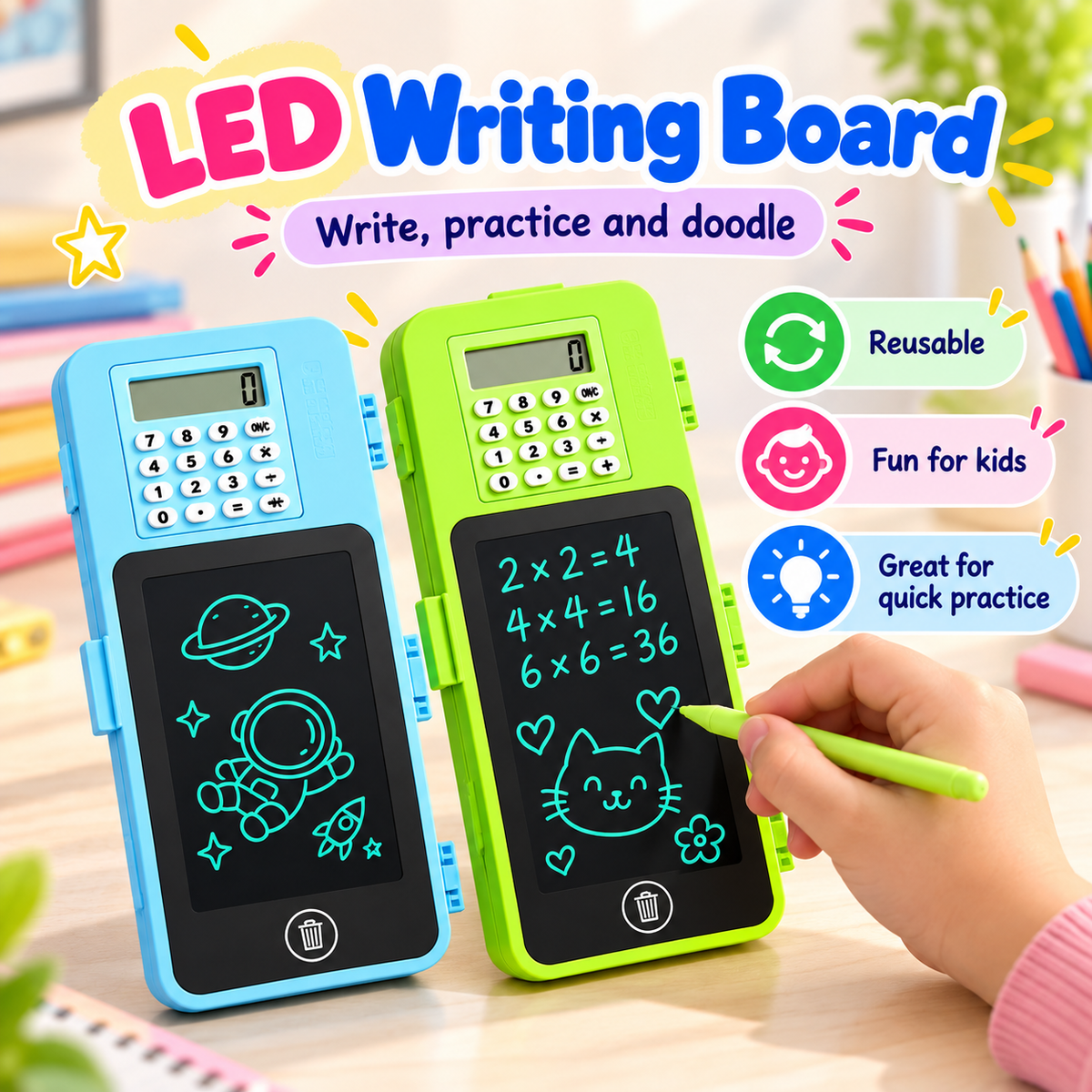 3-in-1 Smart  Geometry Box with Calculator + LED Writing Board