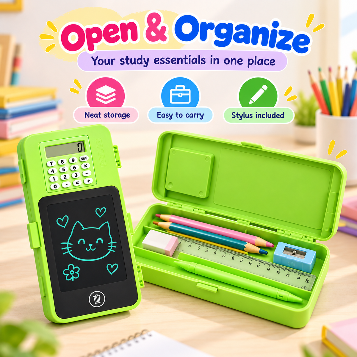 3-in-1 Smart  Geometry Box with Calculator + LED Writing Board