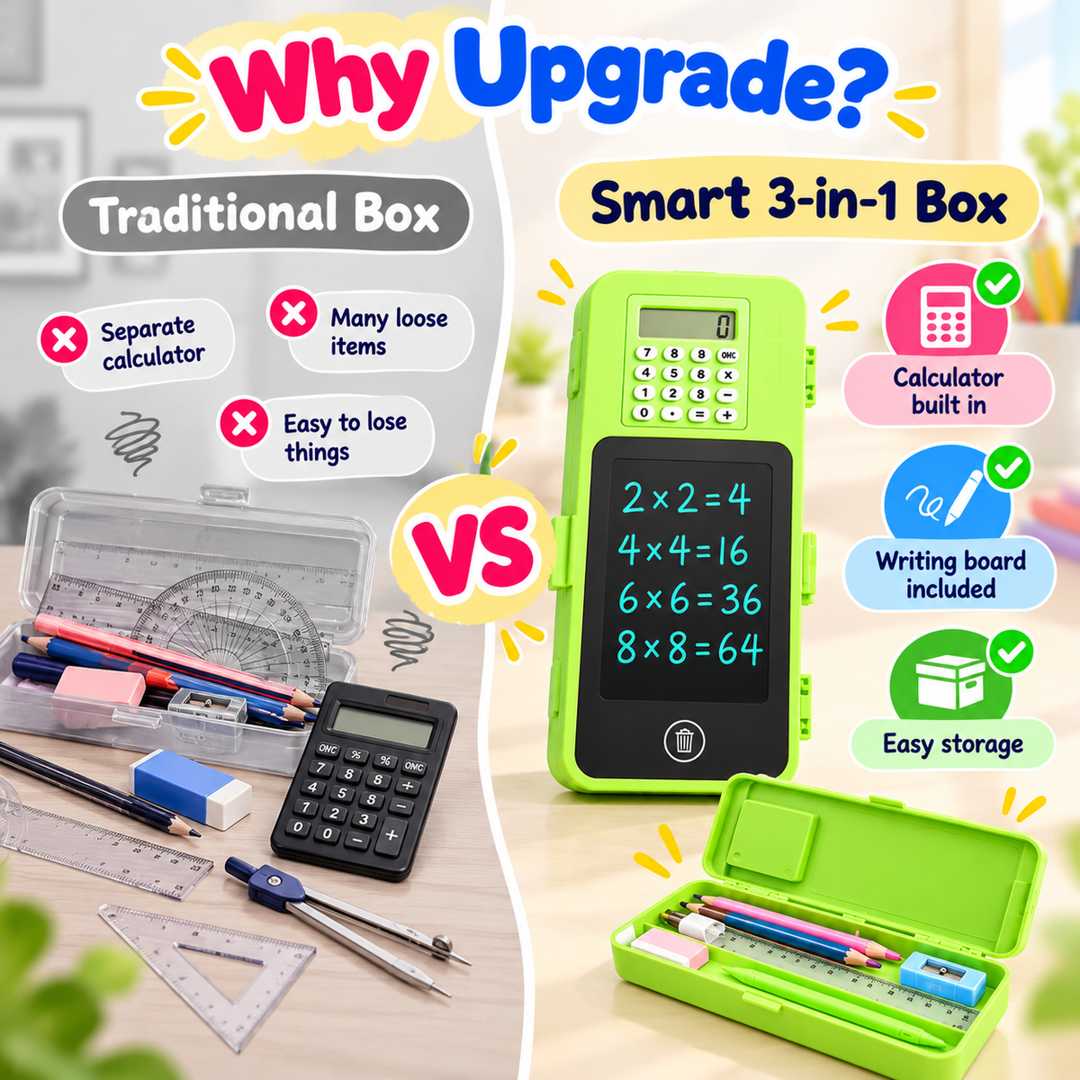 3-in-1 Smart  Geometry Box with Calculator + LED Writing Board