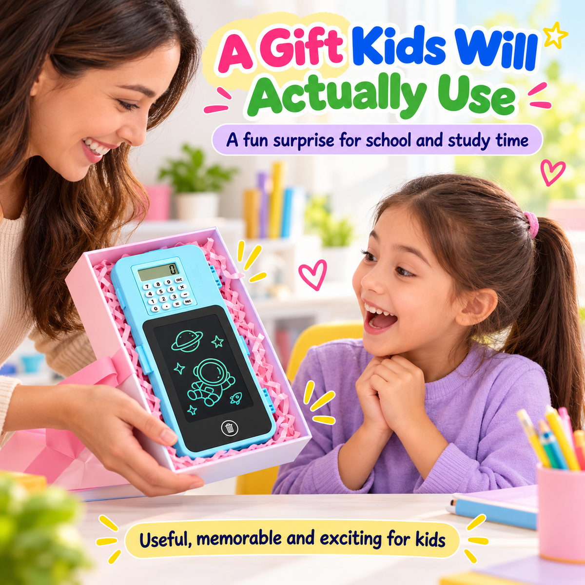 3-in-1 Smart  Geometry Box with Calculator + LED Writing Board