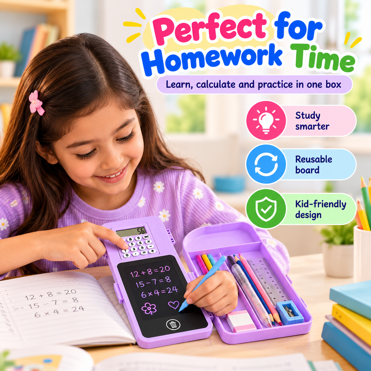 3-in-1 Smart  Geometry Box with Calculator + LED Writing Board