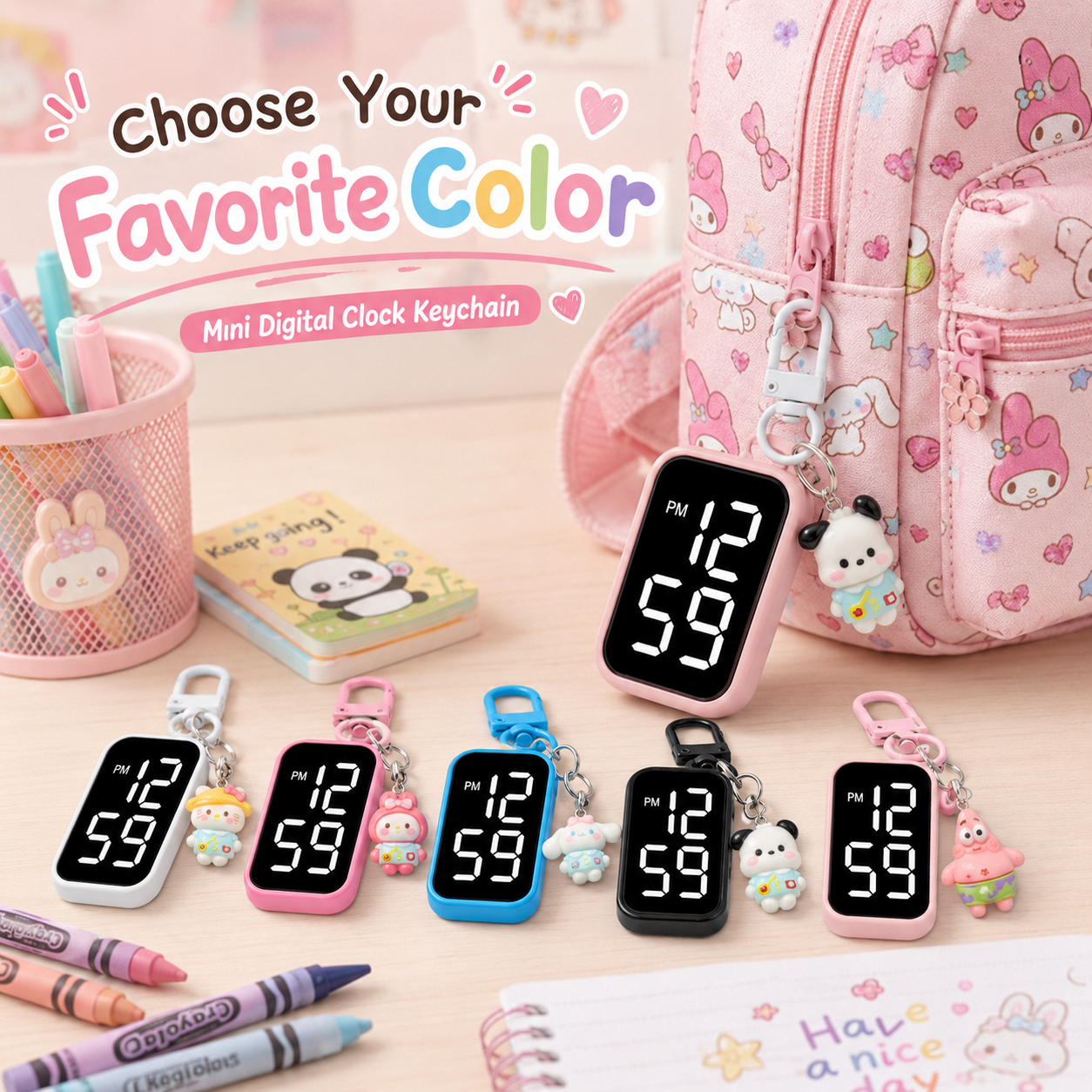 ⏰✨ Cute Mini LED Clock Keychain ✨🎀