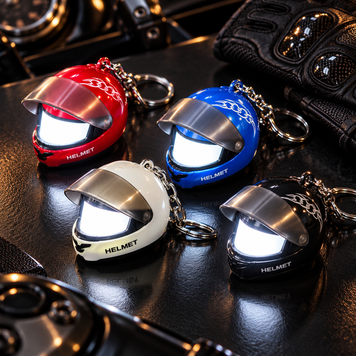 Night Rider Helmet Glowing Keychain - Your Night Ride companion