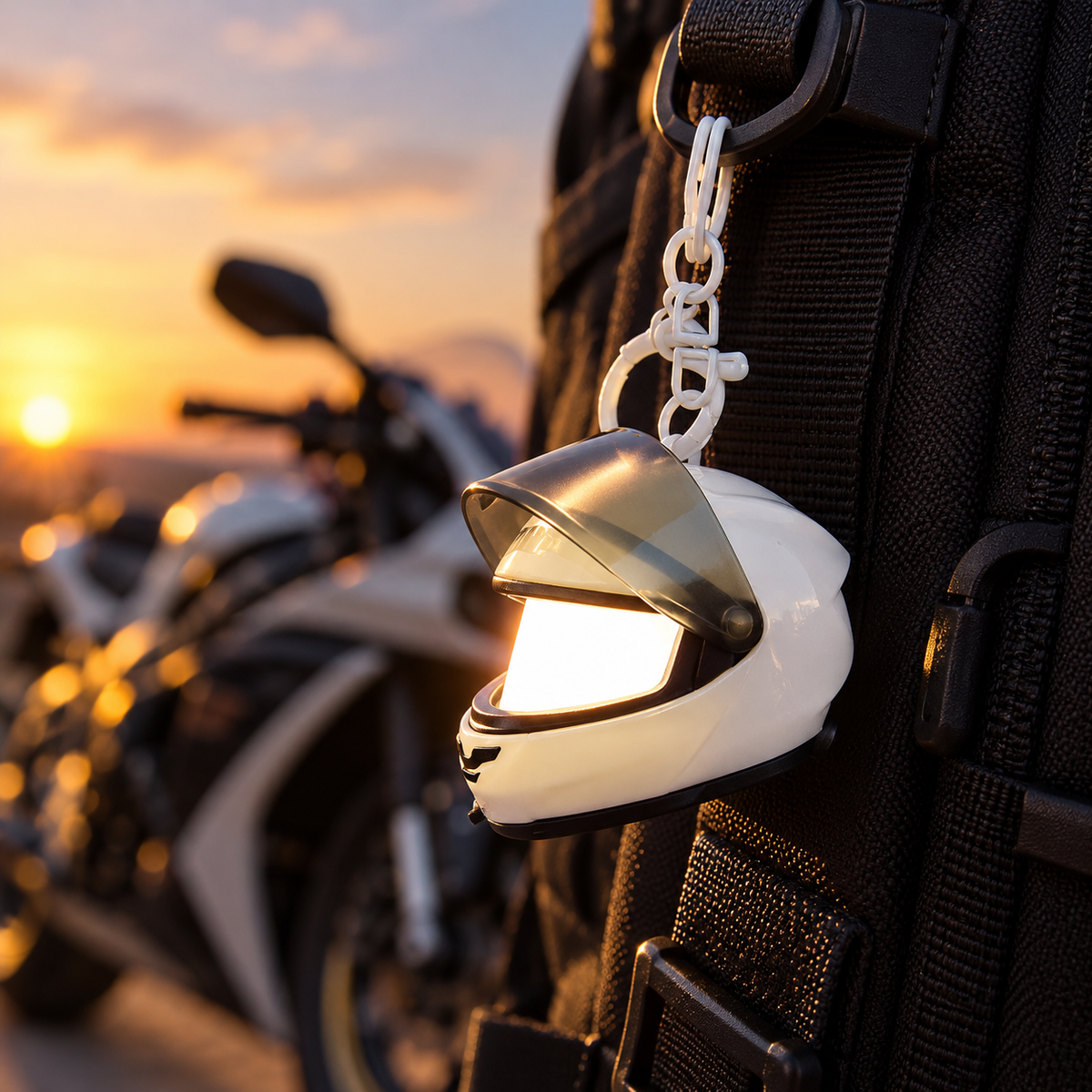 Night Rider Helmet Glowing Keychain - Your Night Ride companion