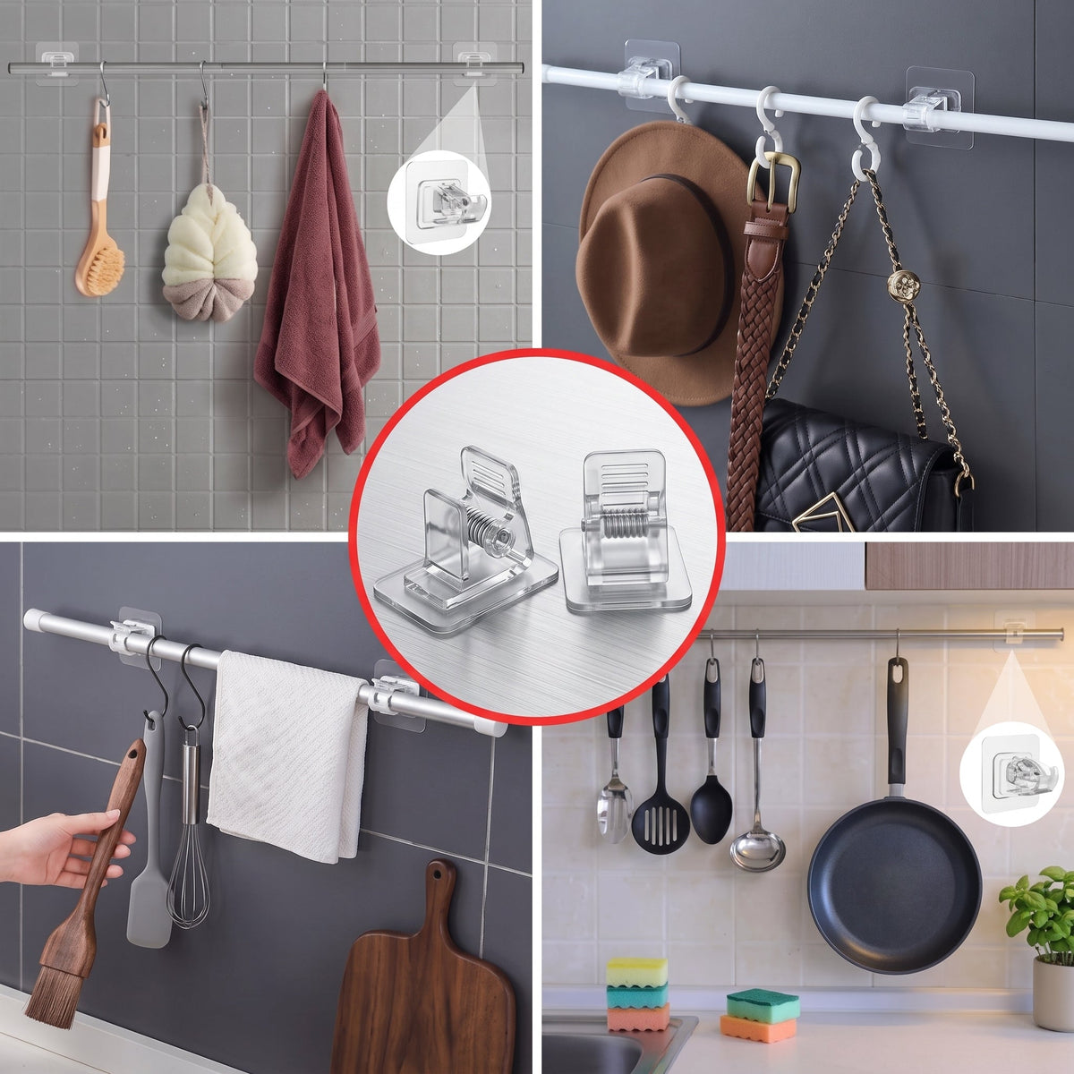 Self-Adhesive Curtain Rod Holder Clamps