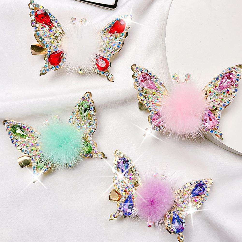 🦋✨ Fluffy Butterfly Hair Clips – Sparkly &Adorable! ✨🦋