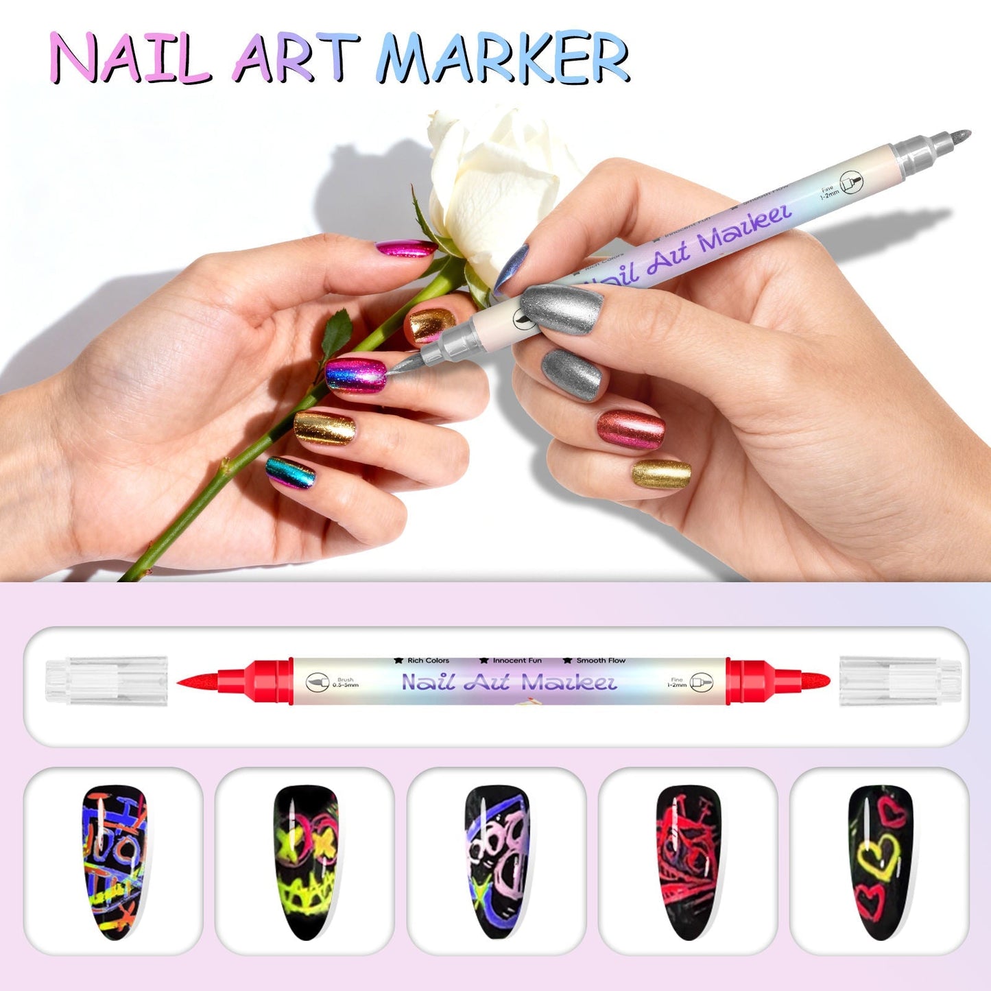 3D Dual Tips Nail Art Pens Set