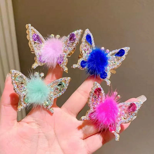 🦋✨ Fluffy Butterfly Hair Clips – Sparkly &Adorable! ✨🦋