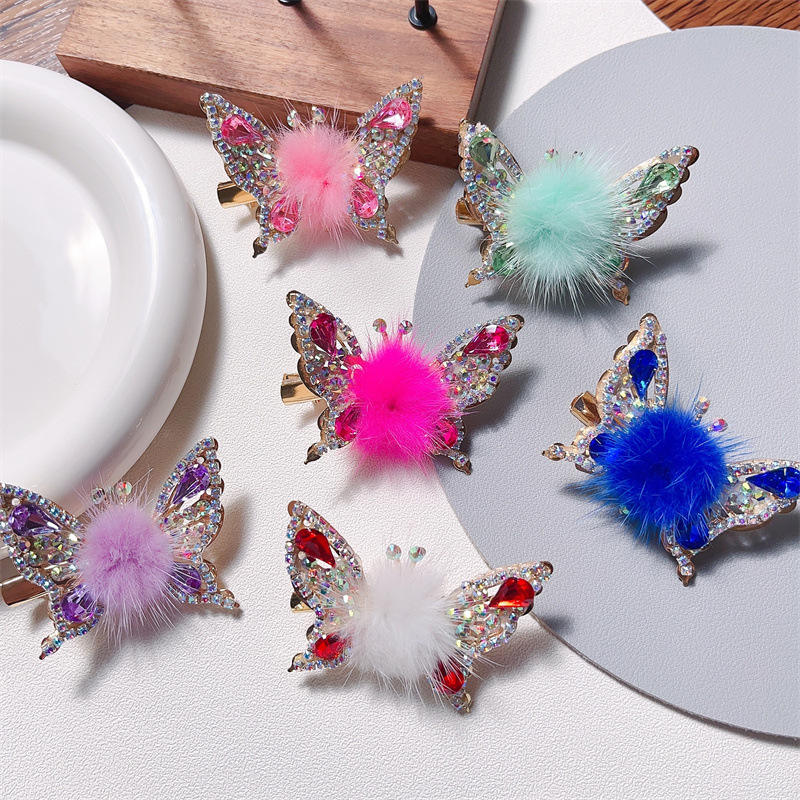 🦋✨ Fluffy Butterfly Hair Clips – Sparkly &Adorable! ✨🦋