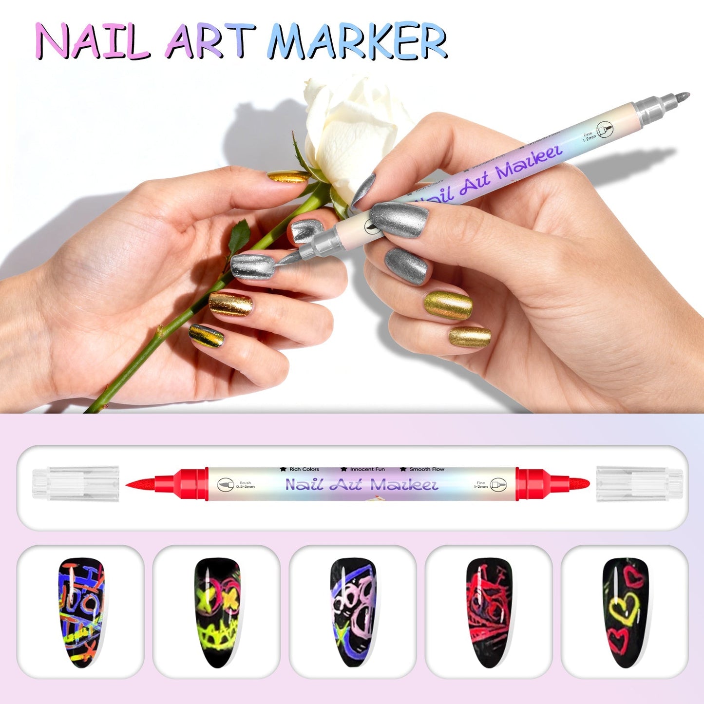 3D Dual Tips Nail Art Pens Set