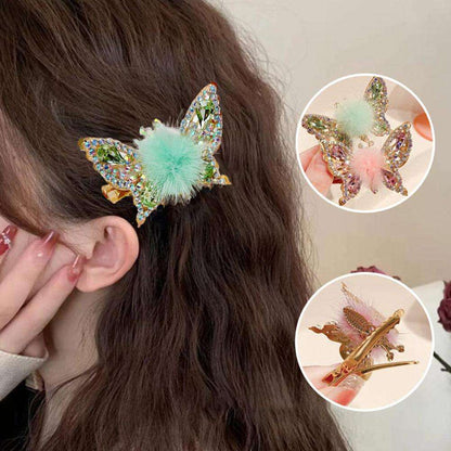 🦋✨ Fluffy Butterfly Hair Clips – Sparkly &Adorable! ✨🦋