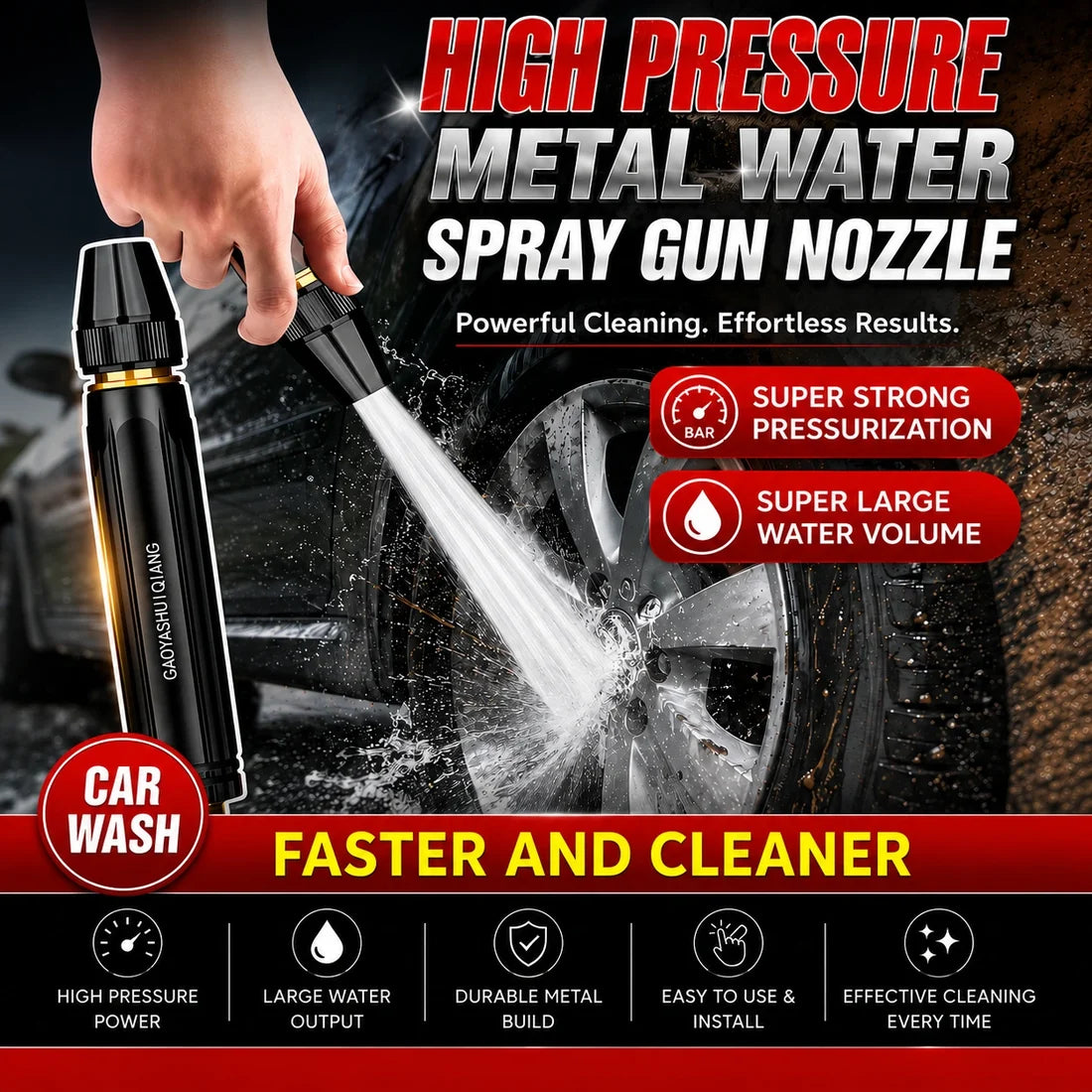 High Pressure Water Nozzle Spray Gun for Hose Pipes | Make Cleaning, Washing, Watering, Showering Easy