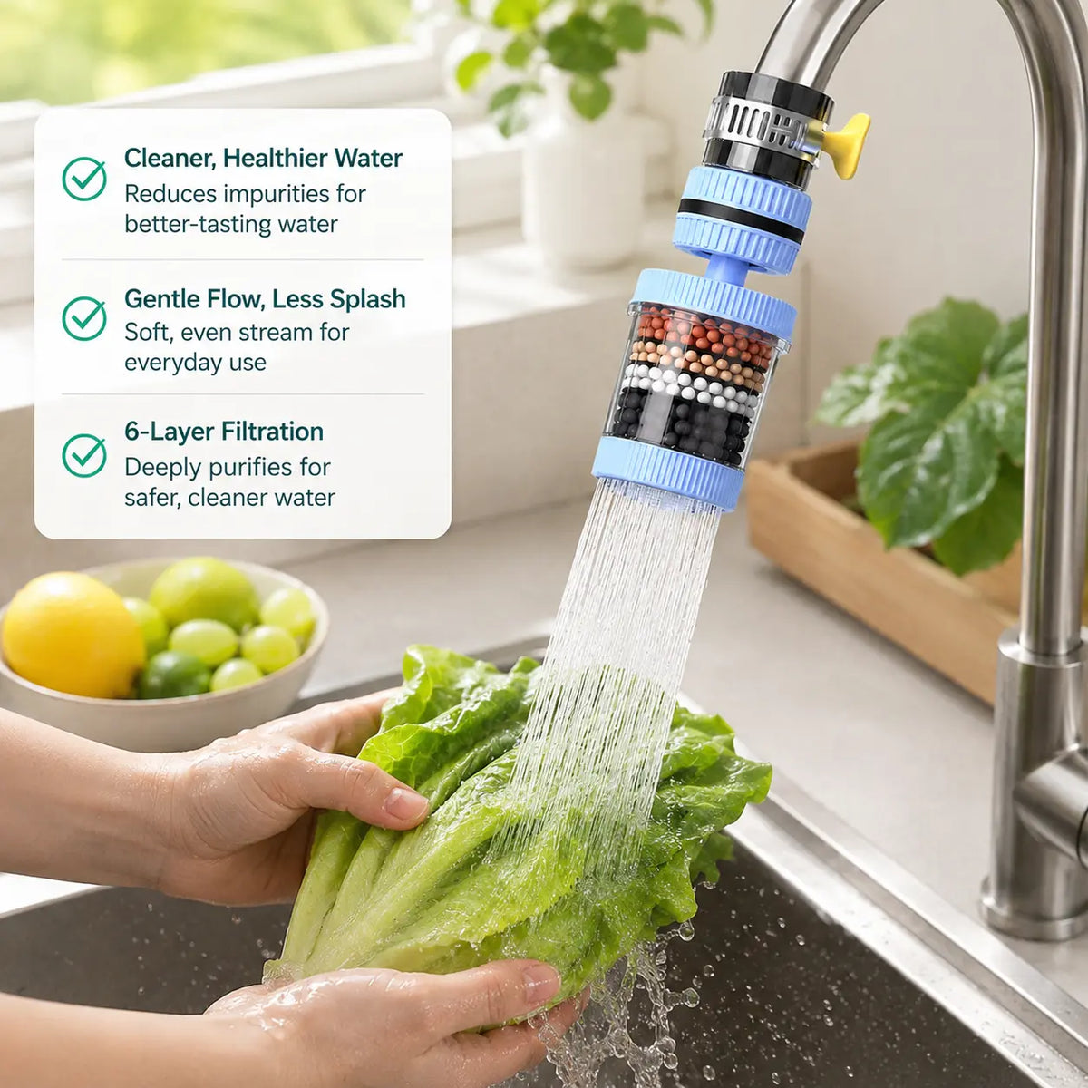 Splash-Free 6 Layer 360° Rotating Faucet Water Filter