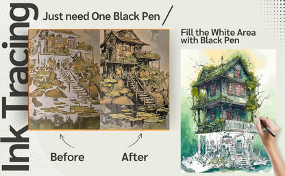 Ink Tracing Coloring Book - For Beginners & Stress Relief