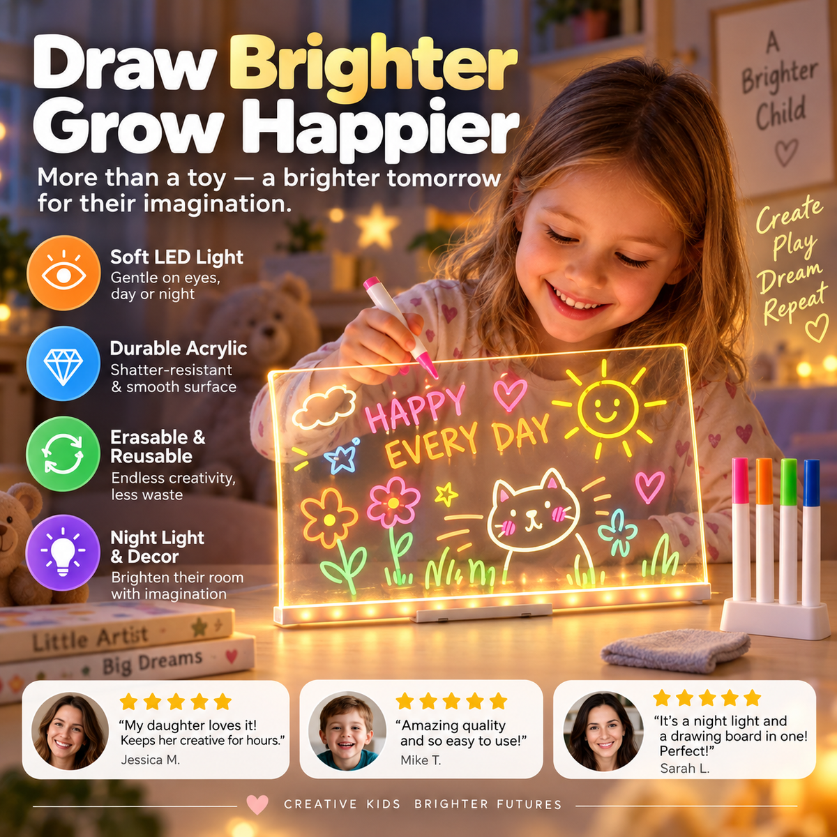 🎨 LED DIY Drawing Board for Kids – Reuseable Acrylic Art Board ✨