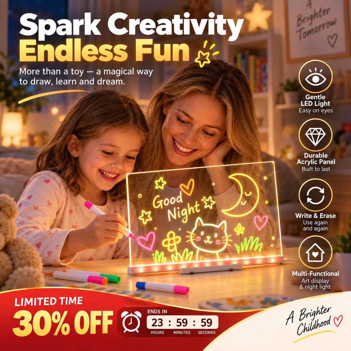 🎨 LED DIY Drawing Board for Kids – Reuseable Acrylic Art Board ✨